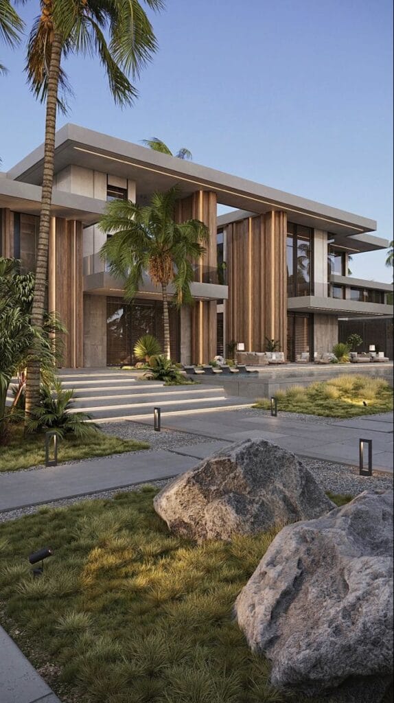 Modern luxury villa front elevation design in Dubai